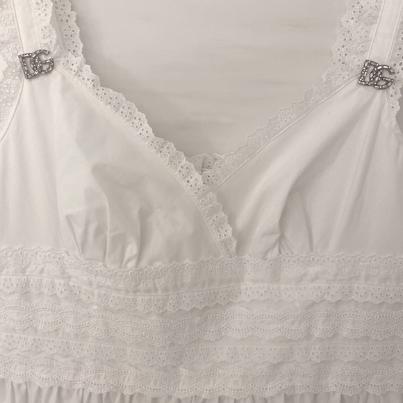 DOLCE & GABBANA | Broderie - Anglaise Tiered Sleeveless Mini Dress | Size US 14 - Picture 4 of 11